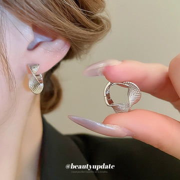Textured Silver Tone Twisted Huggie Hoop Statement Earrings