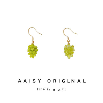 Gold Tone Yellow Green Grape Cluster Hook Earrings For Women