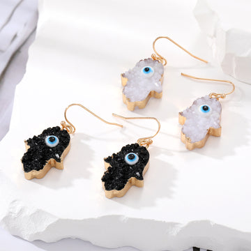 Black and White Hamsa Evil Eye Hook Earrings in Two Designs