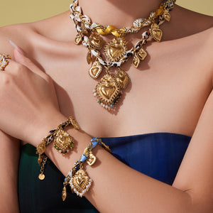 Silk Scarf Braided Heart Necklace and Bracelet in Twenty Four Styles