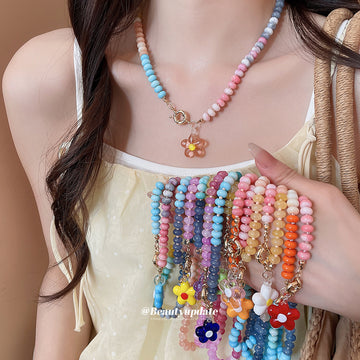 Colorful Beaded Flower Pendant Necklaces Statement Jewelry