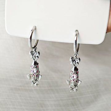 Pink Faceted Butterfly Silver Tone Small Huggie Earrings