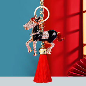 Crystal Thousand Mile Horse Keychains with Tassel and Plain Options