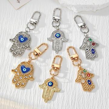 Hamsa Hand Evil Eye Keychains Gold Silver Lobster Clasp 6 Styles