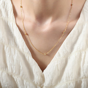 Gold Bezel Station Necklace Clear Crystal Spaced Cable Chain