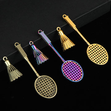 Metal Badminton Racket and Shuttlecock Charms Four Finishes Eight Styles