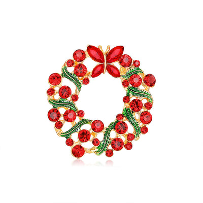 Front product view of the floral wreath brooch pin in red and gold