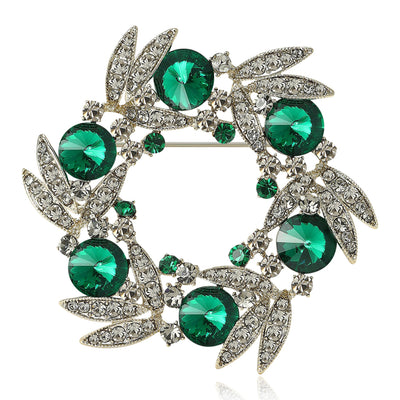 leaf wreath crystal brooch shown in the main product arrangement
