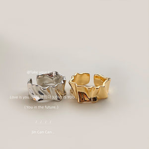 Silver Irregular Wavy Open Band Ring Crumpled Texture