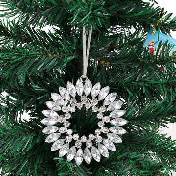 Silver Rhinestone Circle Wreath Christmas Hanging Ornament