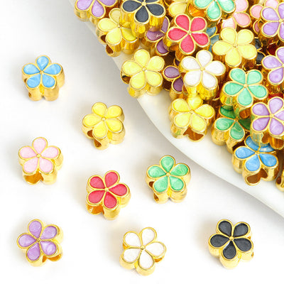 Grouped front view of colorful five petal flower bead jewelry components for diy earrings and bracelets options