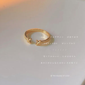 Gold Open Adjustable Ring Rope Band Dual Cross Ends