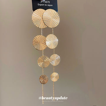 Textured Disc Long Drop Earrings in Five Metallic Colors