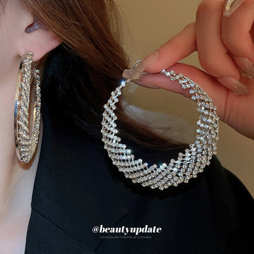 Silver Crystal Layered Statement Hoop Earrings Fashion Jewelry