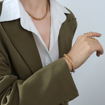 Thick Twisted Rope Chain Necklace Bracelet Gold Steel