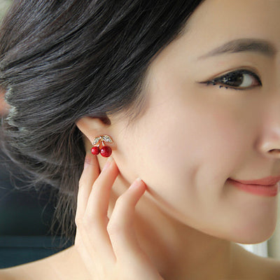 Primary supplied view of red double-cherry leaf studs