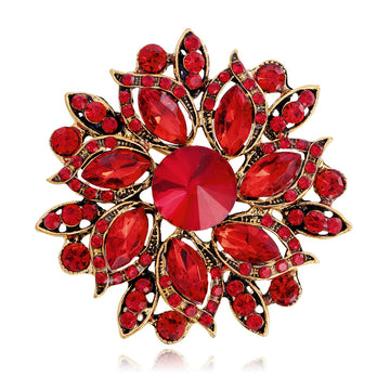 Red Flower Crystal Eight Designs Metal Brooch Pin for Jackets and Lapels