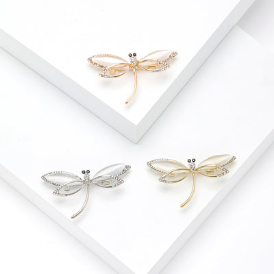 Openwork Dragonfly Brooch in Three Metal Tones displayed from the front