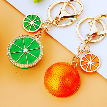 Double Orange Slice Keychains in Orange Green and Assorted Colors