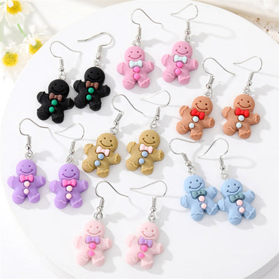Main product view of silver Tone Colorful Gingerbread Figure Resin Hook Earrings