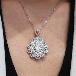 Silver Tone Layered Floral Medallion Pendant Necklace