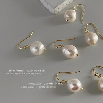 Gold-Tone Fishhook Baroque Freshwater Pearl Drop Earrings