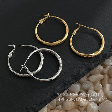 Hammered Round Hoop Earrings In Gold And Silver Tone For Women