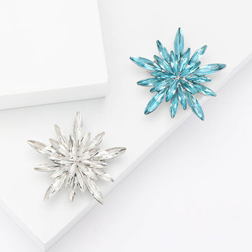 Marquise Rhinestone Star Brooch Blue Clear Crystal Burst Pin