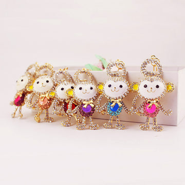 Gold-Tone Rhinestone Monkey Keychain With Lobster Clasp, 7 Styles