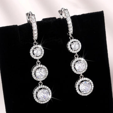 Triple Round Clear Stone Drop Earrings Metal Jewelry Design