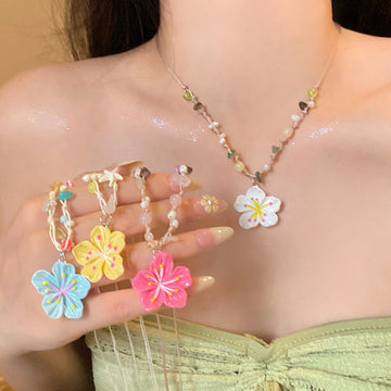 Beaded Flower Pendant Necklaces In Four Colors Statement Jewelry