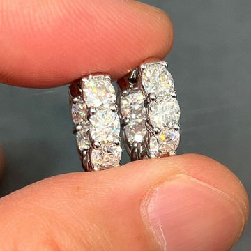 Silver Tone Oval Clear Stone Prong Set Small Hoop Earrings