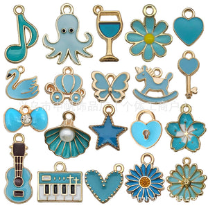 Enamel Charm Pendants, Blue Singles or 20-Piece Color Packs, Gold-Tone Zinc Alloy