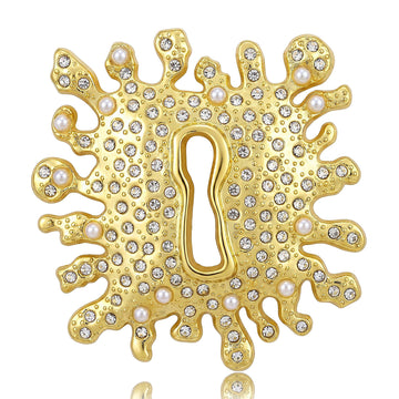 Rhinestone Splash Keyhole Brooch with Faceted Stones