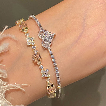 Silver Heart Slider And Gold Pink Square Crystal Link Bracelets