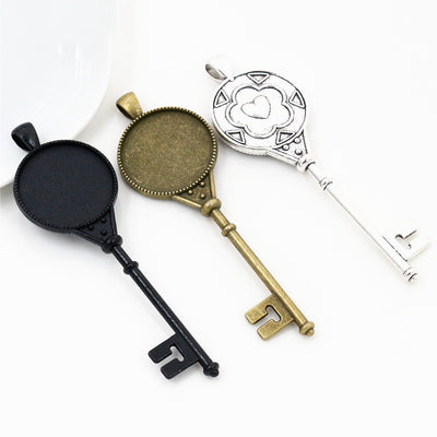Front view of heart key pendant bezel blank finish options