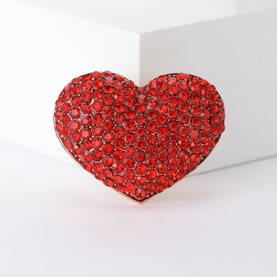 Front view of rounded heart fully covered in red crystals