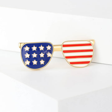 American Flag Sunglasses Enamel Brooch Gold Tone Frame