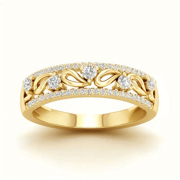 Gold Tone Openwork Teardrop Clear CZ Band Ring Sizes 6-10