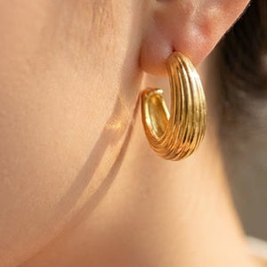 Multi Ridge C Hoop Earrings in Polished Gold and Silver Tone