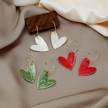 Marbled Heart Gold Tone Large Hoop Earrings in Three Colors