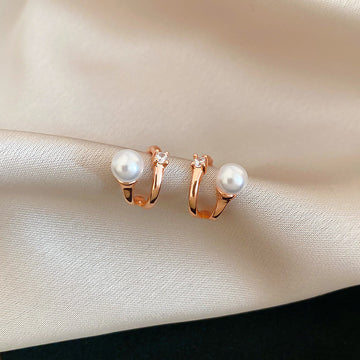 Rose Gold Pearl Double Hoop Stud Earrings Decorative Jewelry