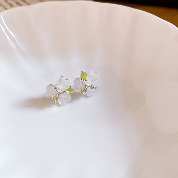 White and Green Floral Stud Earrings in Two Designs