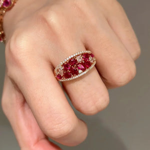 Silver Tone Red Marquise Crystal Cluster Ring With Clear Halo