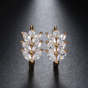 Marquise Leaf Wheat Huggie Earrings Gold Silver Tones