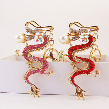 Rhinestone Dragon Keychain With Key Ring And Lobster Clasp