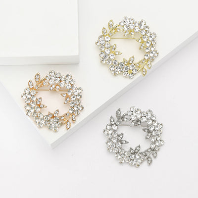 Crystal Leaf Wreath brooch shown in front product view