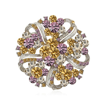 Layered Glass Crystal Wreath Brooch with Openwork Petals
