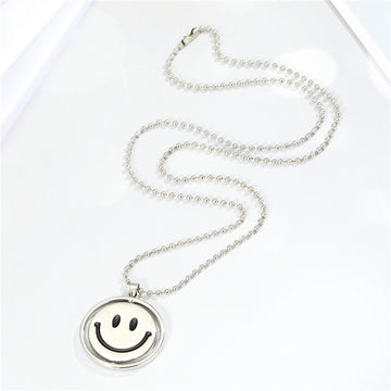 Silver Tone Reversible Smiley and Frown Spinner Pendant Necklaces