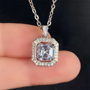 Rectangular Double Halo Pendant Necklace in Polished Metal
